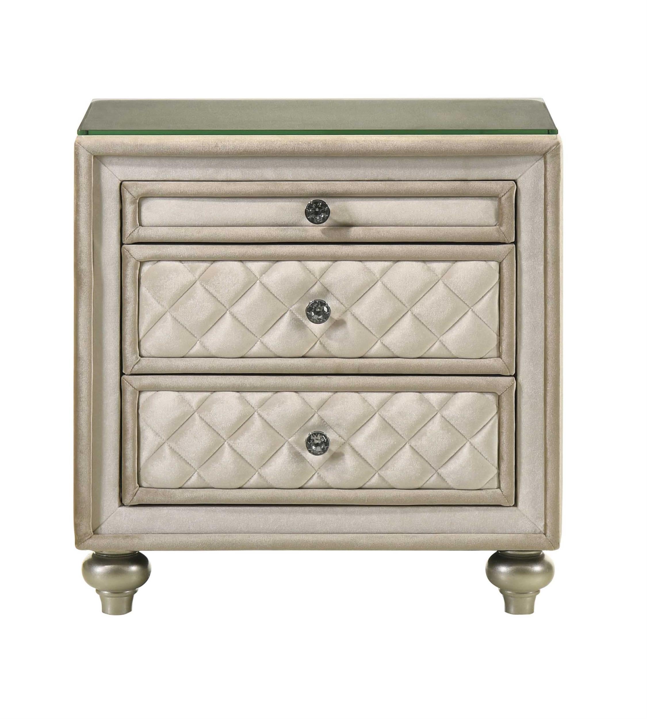 Acme Lucienne 2-Drawer Velvet Upholstered and Wood Nightstand in Beige