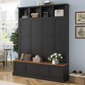 Shaical Hall Tree with Bench and Shoe Storage, 4-in-1 Entryway Bench with Coat Rack & Cabinets, Open Cubbies 4 Hooks, 76.7" H Wooden Storage Organizer for Hallway, Mudroom, Entrance, Black