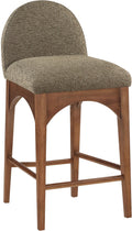 Meridian Furniture 399Olive-C Waldorf Collection Art Deco Stool with Rich Olive Green Boucle Fabric, Solid Ash Wood, Walnut Brown Finish, Counter Height Stool, 18" W x 20" D x 37" H, Olive