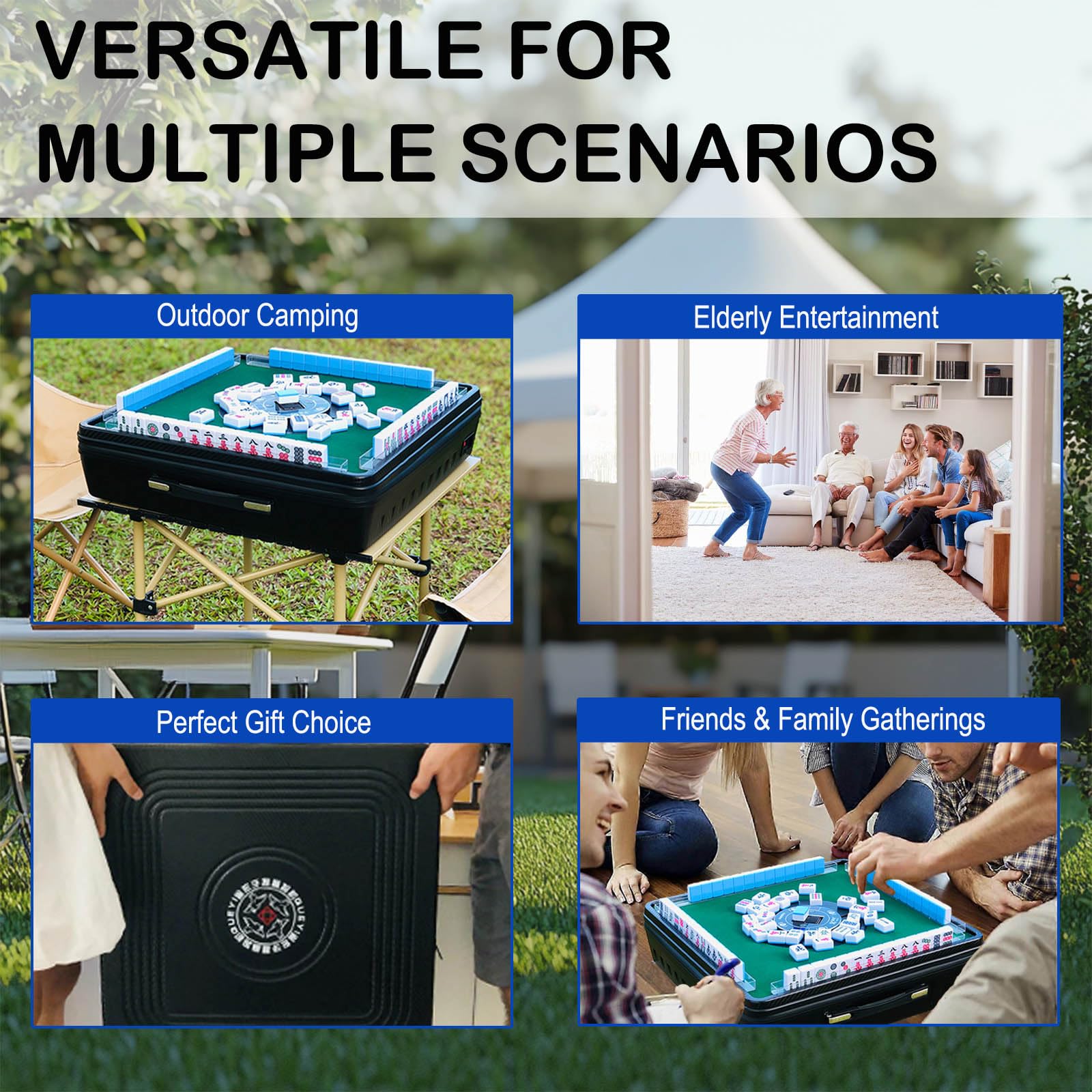 Automatic Mahjong Table, Portable Mahjong Table with 152 Magnetic Tiles incl. Joker Tiles, for Outdoor & Home Fun, Compatible with both Chinese and American Mahjong, Suitable for Mahjong Enthusiasts