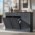 IFGET Triple Tilt Out Trash Can Cabinet, Modern Fluted Laundry Hamper Cabinet with 3 Drawers, 20 Gallon Hidden Wooden Garbage Can Cabinet w/Storage Basket & Adjustable Shelf, for Kitchen, Grey