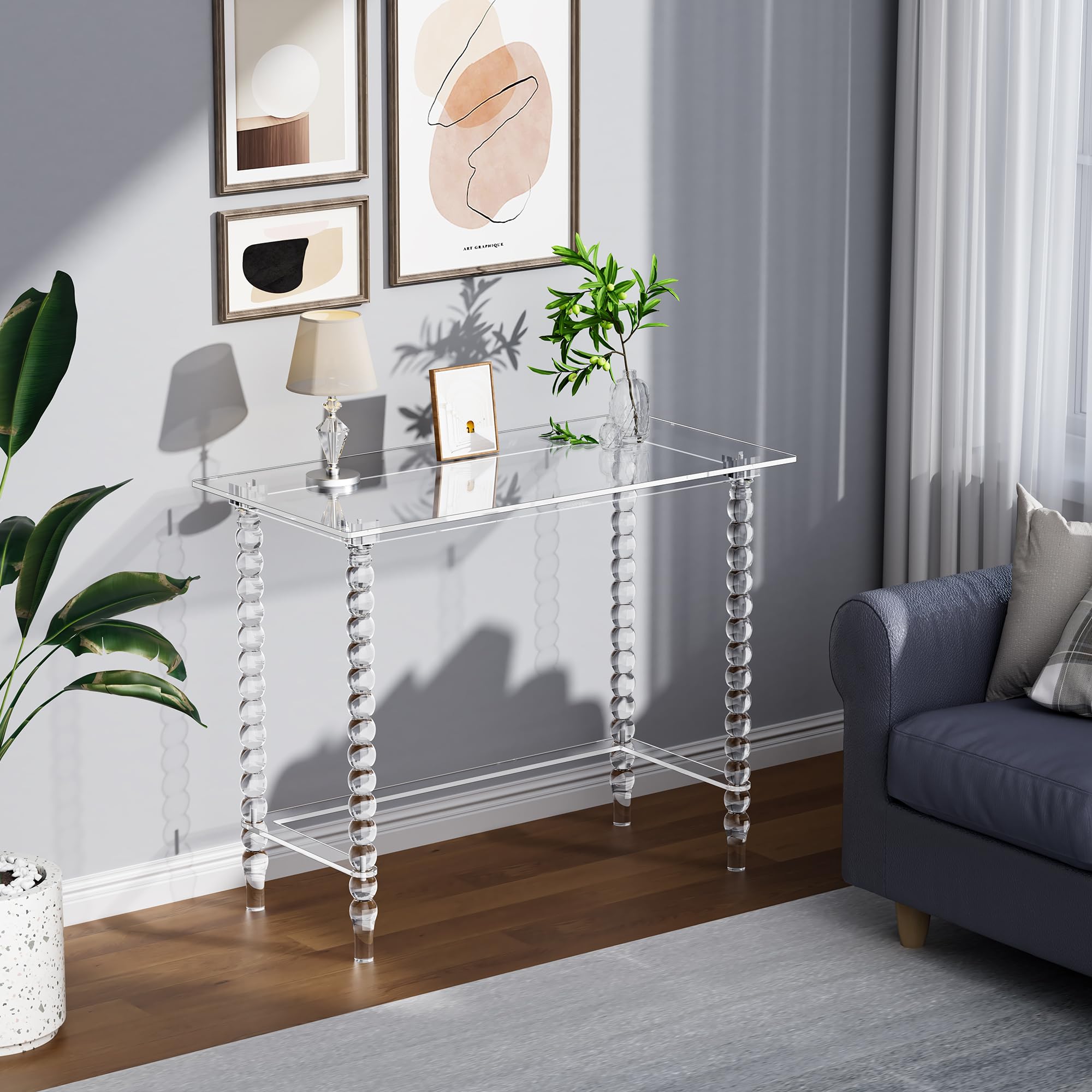 Dewrhiixe Acrylic Desk Computer Laptop Table, Writing Desk Console Entrance Table for Home Office Study Desk (Clear, 39.4“W×19.7”D×29.5“H)