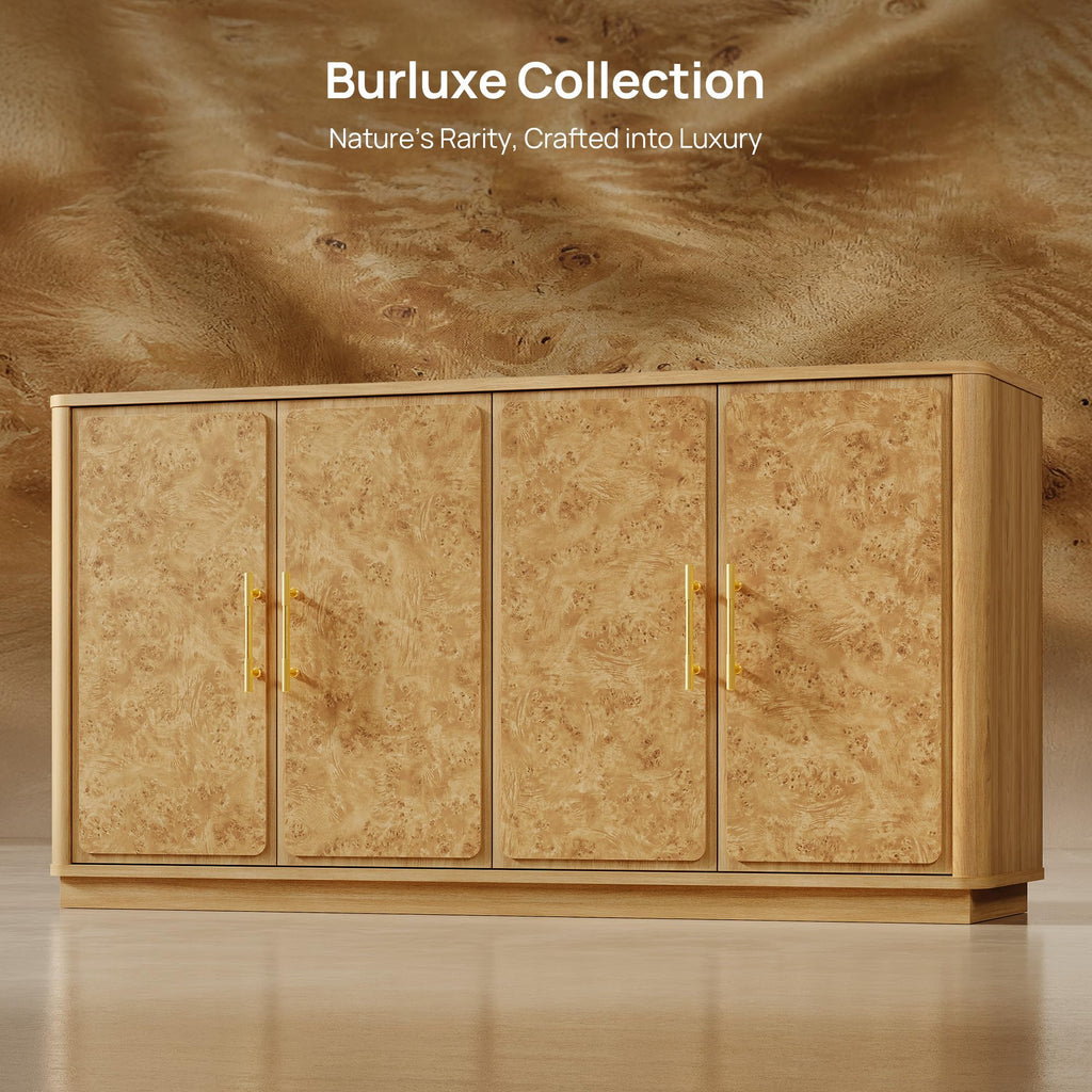 SICOTAS Buffet Cabinet with Storage - Burluxe 59" Sideboard Cabinet with 4 Doors Luxury Burl Storage Cabinet Accent Credenza Large Media Console Table for Living Room Dining Room Entryway Kitchen