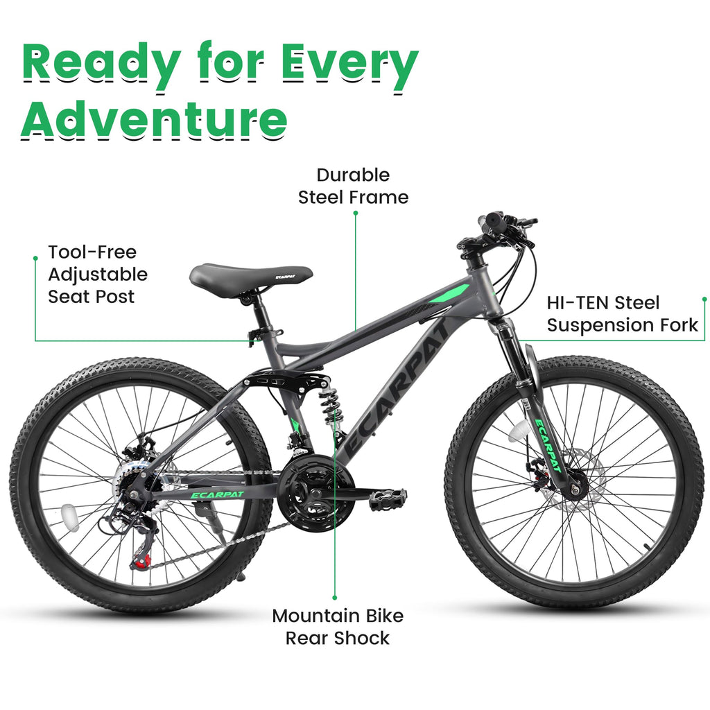 KIAPALNO 26 Inch Mountain Bike, Dual Full Suspension 21 Speed Womens Mens Mountain Bikes, Commuter Bike with Carbon Steel Frame and Dual Disc Brakes