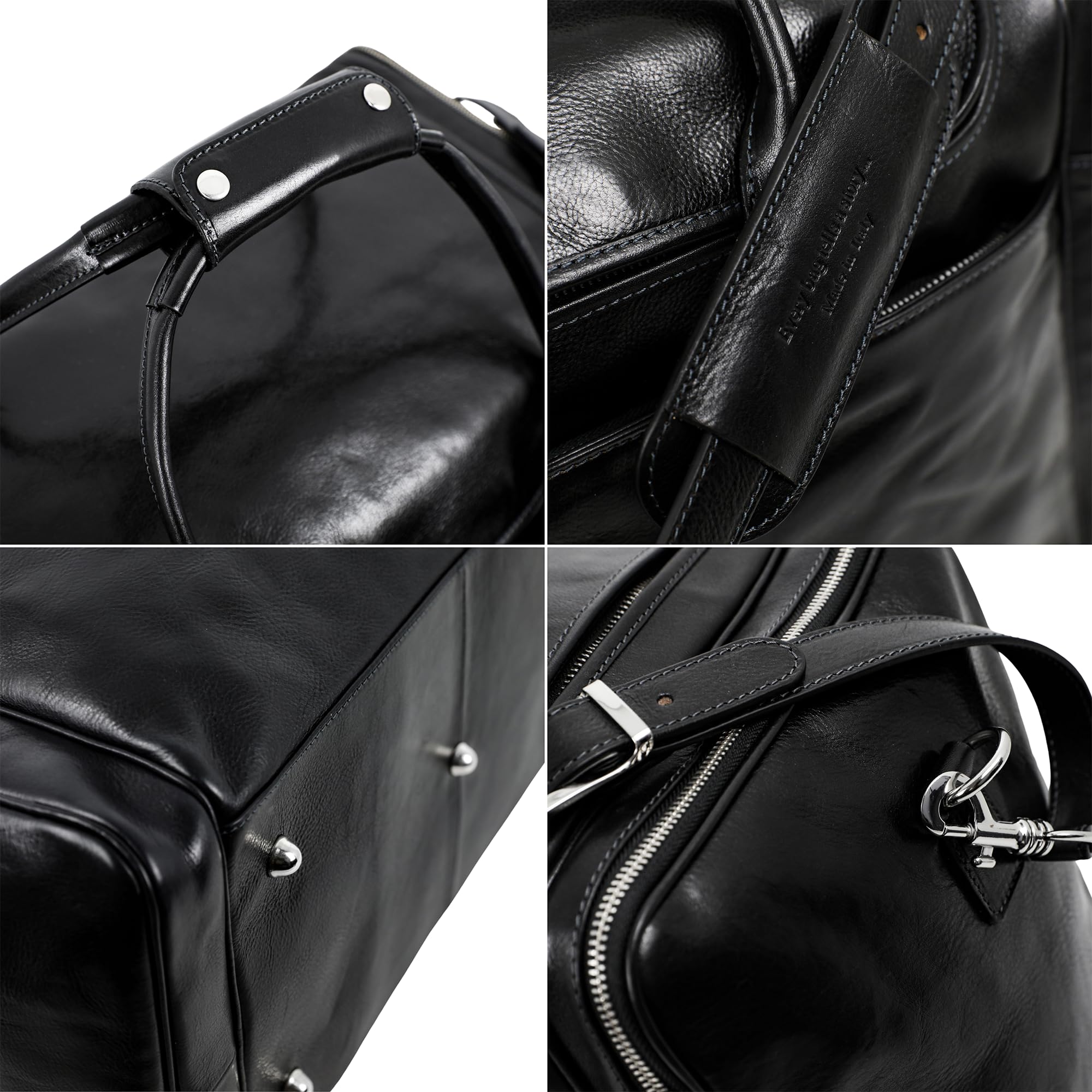 Time Resistance Leather Duffel Bag - Large Weekend Gym Travel Bag (Black)