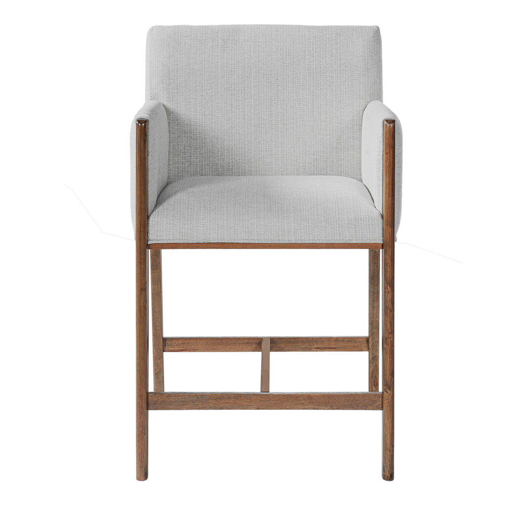 Christopher Knight Home Willer 24'' Comfy Upholstered Counter Height Bar Stools Set of 2, Counter Stools for Kitchen Island, Wood Dining Room Chair, Bar Stool with Footrest/Armrest, Walnut + Beige