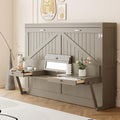 Ball & Cast Murphy Bed Queen W/Built-in Vanity Desk,Murphy Frame Cabinet W/ 2 Side Drawers,Wood Hide Away Wall Bed W/Center Mirror,for Bedroom,Home Office,Home Gym,Distressed Gray