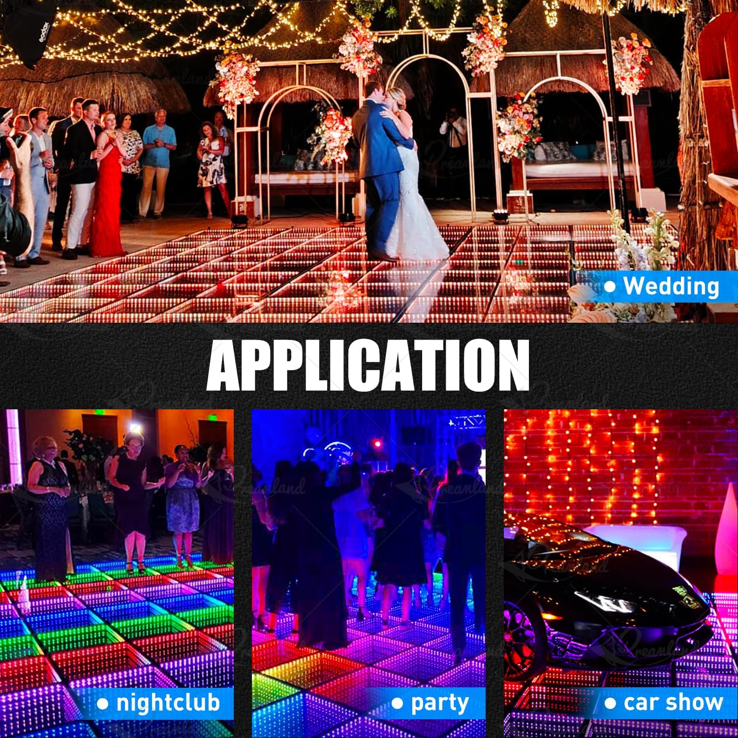 MOKA SFX Infinity Led Dance Floor Panels Mirror 3D Effect Magnetic Connect 8x8ft 25PCS/LOT