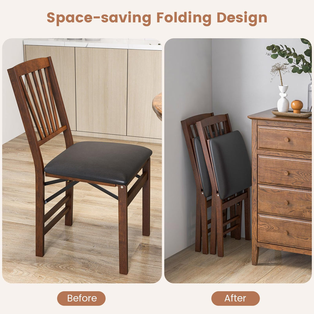 KOTEK Folding Dining Chairs Set of 4, Wooden Kitchen Chairs with Padded Seat & Solid Wood Frame, 400 LBS Weight Capacity, No Assembly Foldable Chair for Dining Room, Living Room