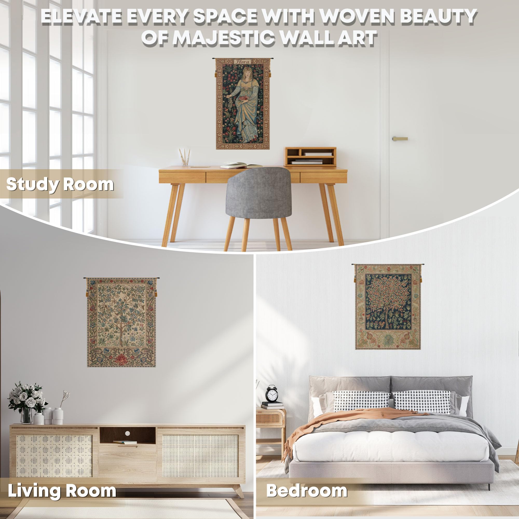 C Charlotte Home Furnishings Inc The Tree Of Life Beige Belgian Medium Tapestry Wall Hanging | Viscose Cotton and Polyester Blend Wall Art | 43 in. x 57 in. | Home Decor Accents | By William Morris