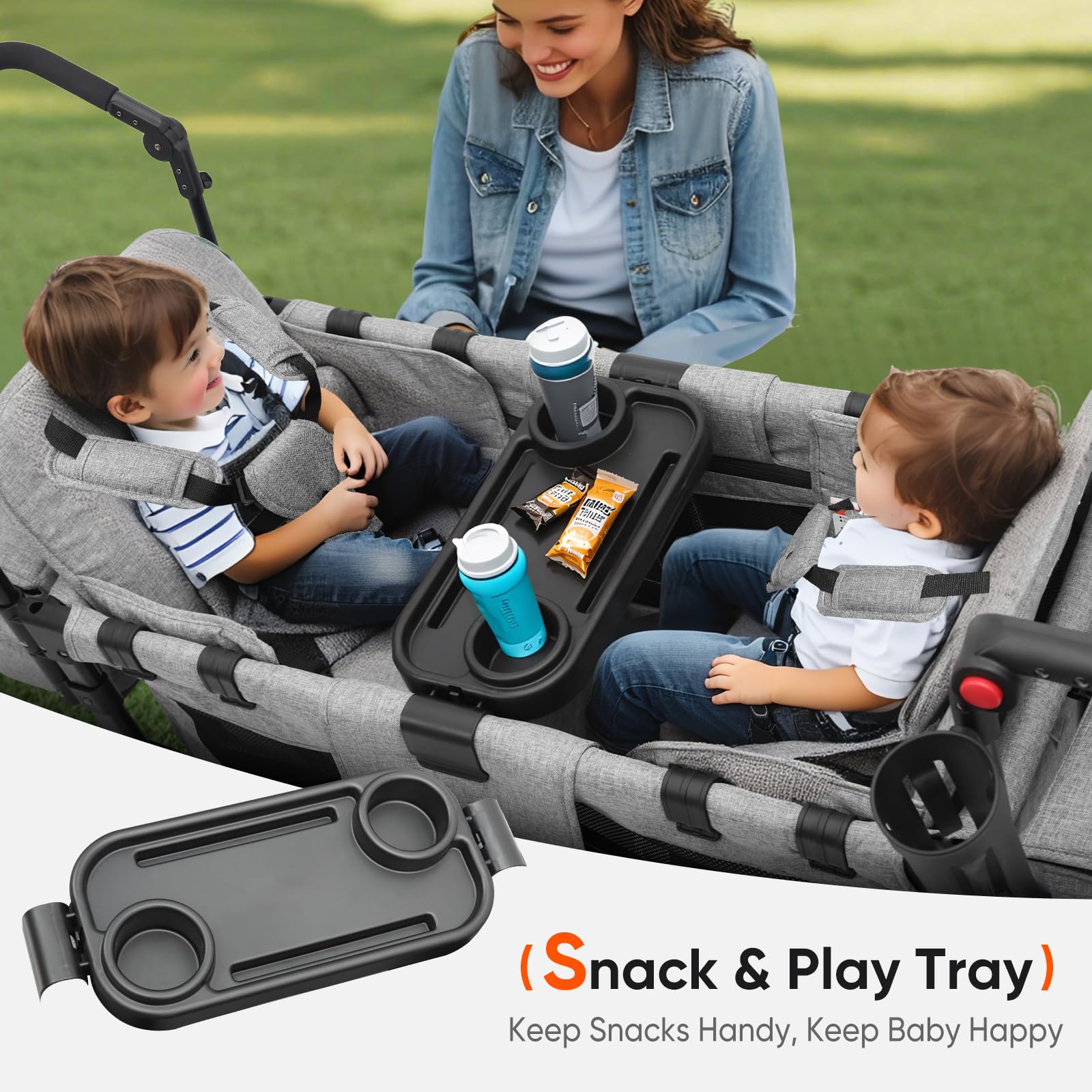 Sekey Wagon Stroller for 2 Kids, Luxury 4-in-1 Stroller Wagon - Premium Quality with Convertible Seats, Adjustable Push Handles, Removable Canopy, Snack Tray & Cooler, US Certified.