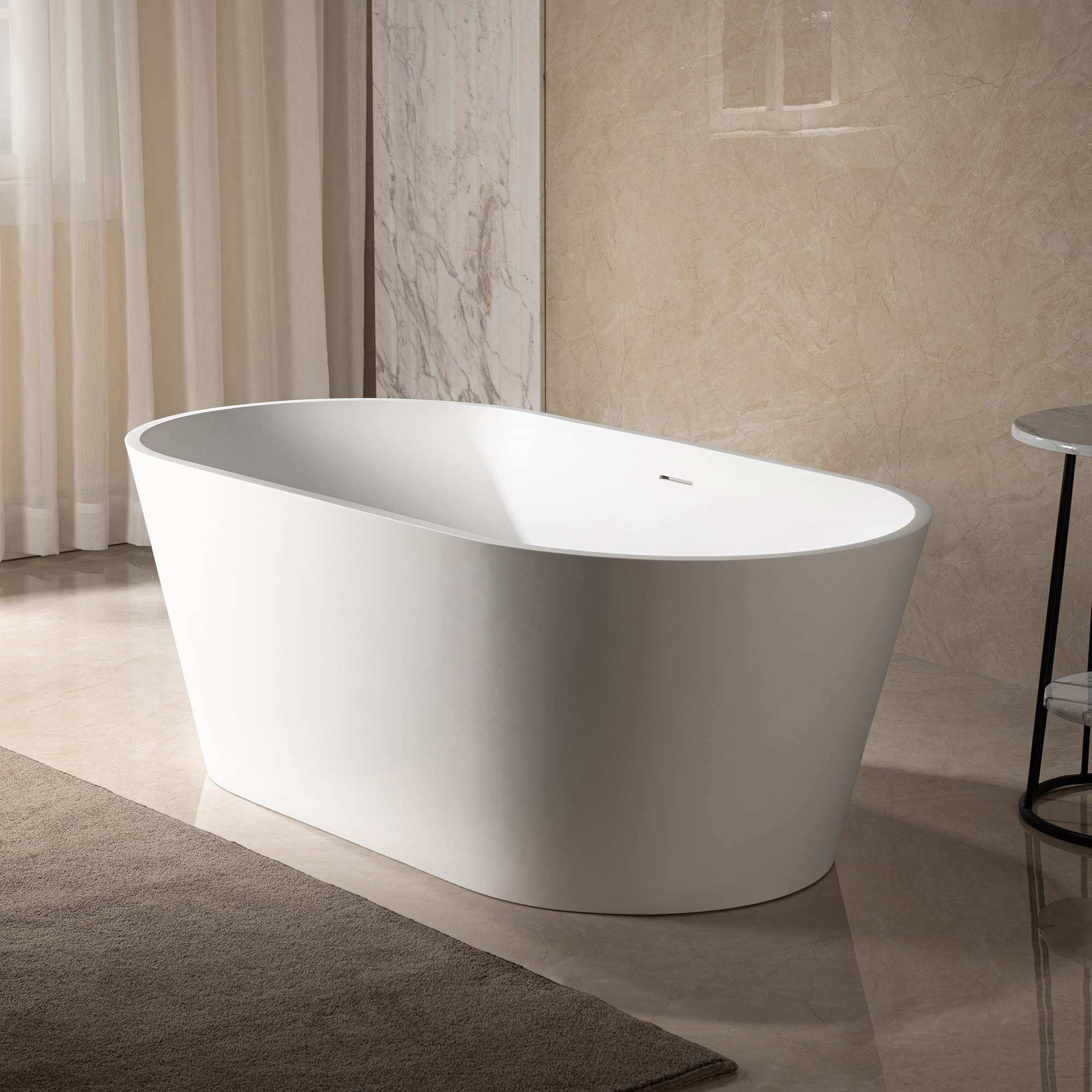 WOODBRIDGE 59" L x 29-7/8" W Luxury Contemporary Solid Surface Stone Resin Freestanding Bathtub in Matte White