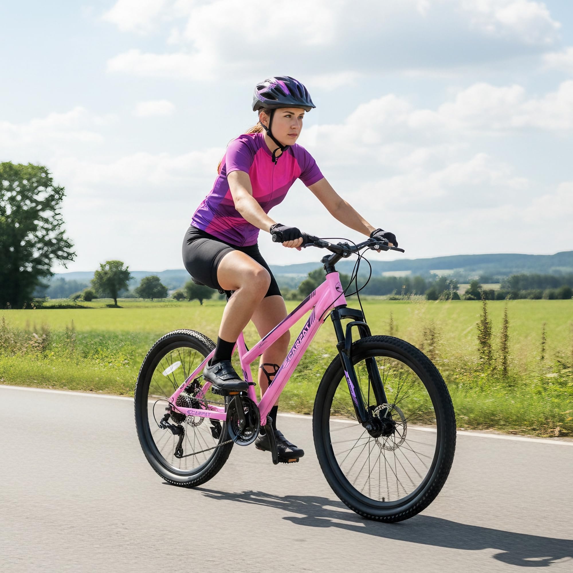 Ecarpat Women's Mountain Bike 24 Inch Wheels, 21-Speed Trail Commuter City Mountain Bikes, 15" Carbon Steel Frame Female Bicycles Disc Brakes Front Fork, Pink