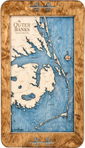 Outer Banks 3D Wood Map Nautical Decor Serving Tray & Wall Art, OBX Coastal Home Decor, Nautical Ottoman Tray, Handcrafted in The USA, 13 x 24.5-in (Distressed Coffee/Deep Blue)