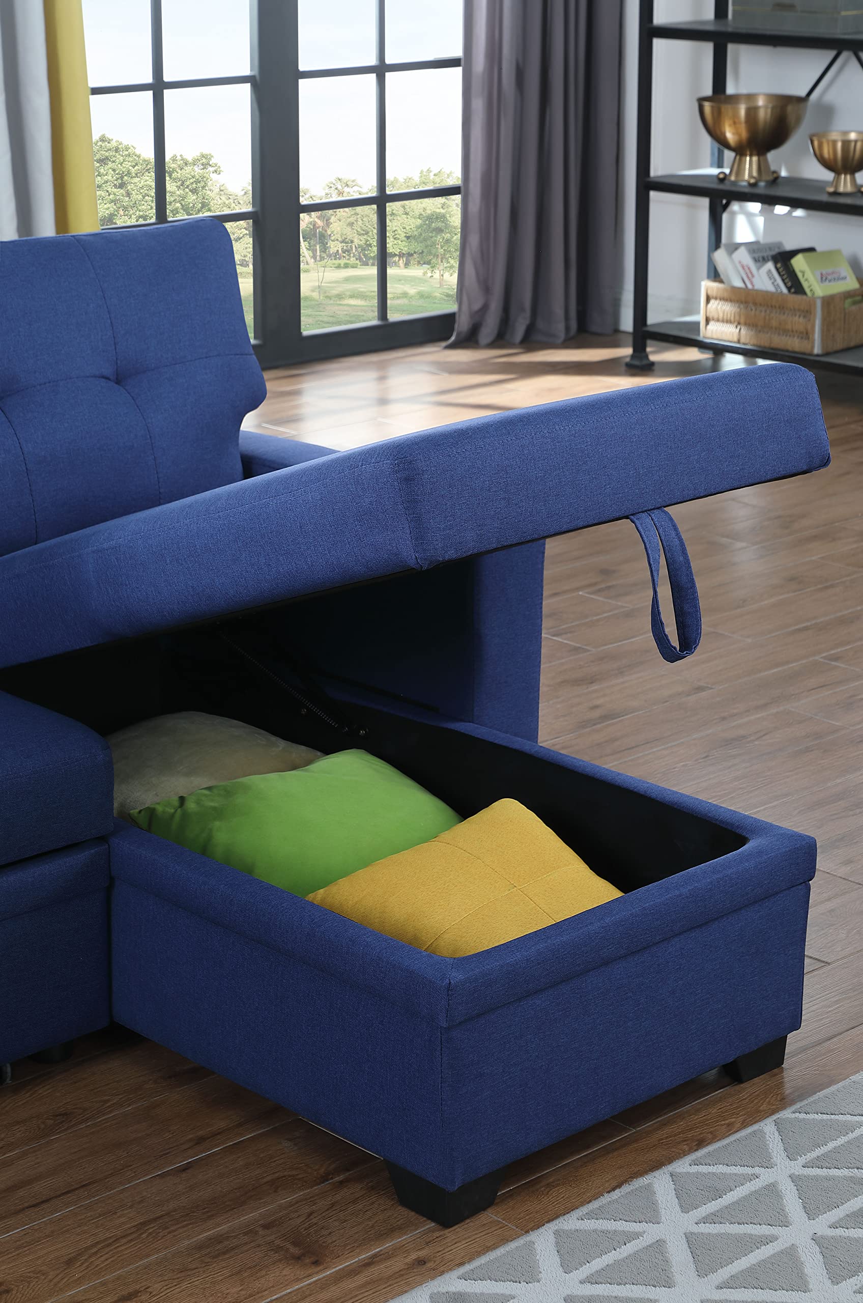 Acosure 82" Sectional Small Sofa with Pull Out Bed,L-Shape Upholstered Sleeper Couch W/Storage Chaise,Tufted Backrest Design,3 Seat Linen Convertible Sofas for Living Room Apartment Office,Blue