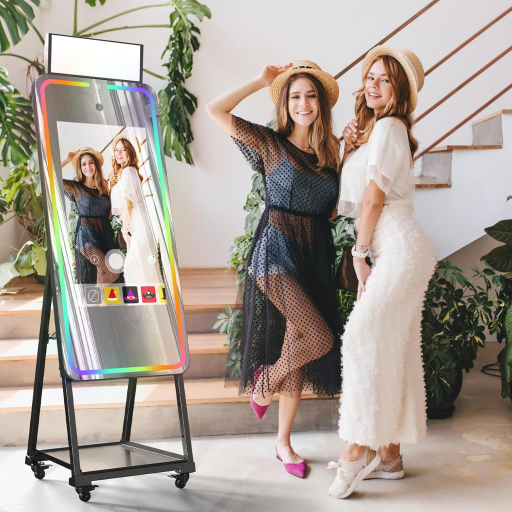 MWE Magic Mirror Photo Booth Machine Touch Screen with Printer,12MP 4K HD Camera,RGB Surround Light Music Sync,Professional Photography Light,Dual System,Software APP Remote Control (47in+Printer)