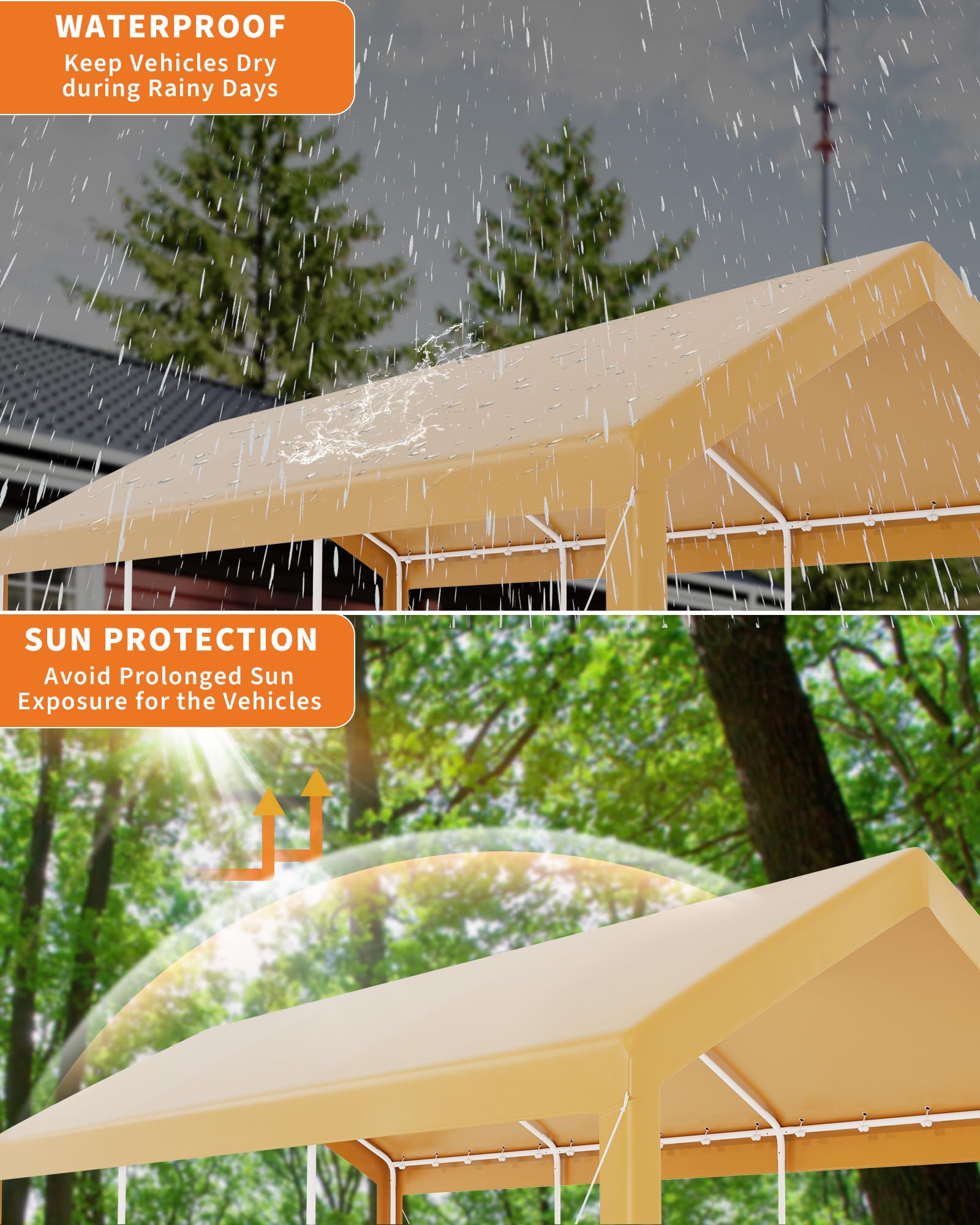 GAOMON 10X20 Carport, Heavy Duty Carport,Car Canopy Garage Boat Shelter Party Tent, Waterproof Portable Car Canopy for Truck, Boat, SUV，Grey/Yellow