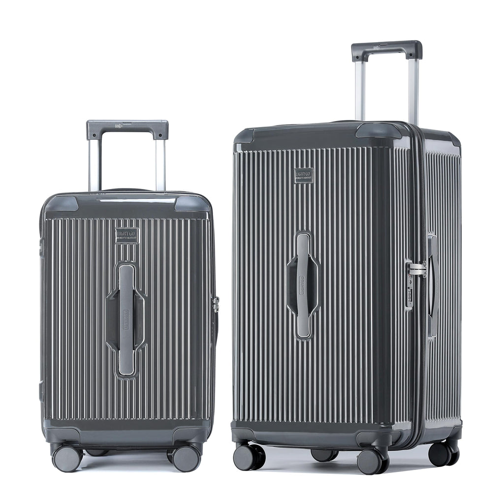 LIGHTGO 2 Piece Set Ultra-Lightweight PC+ABS Suitcase with TSA Lock & Quiet 360°Wheels, 20/26/30 Inch Expandable Luggage, Smart Organizer with Magical Divider & Waterproof Zone(Carbon Grey)