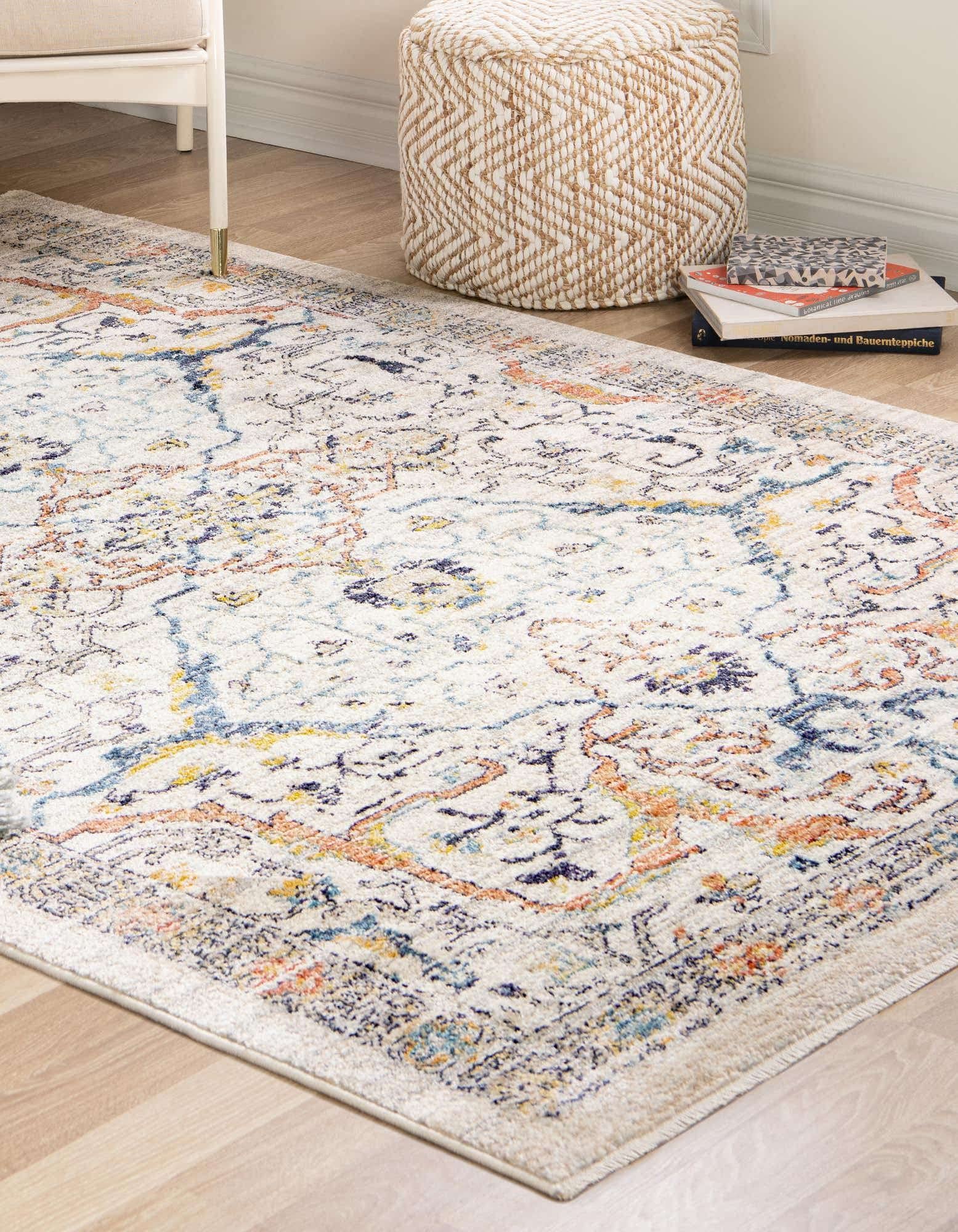 Unique Loom Lola Collection Area Rug - Vivacious (10' x 12' 4" Rectangle, Ivory/Blue)