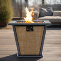 28" Propane Gas Fire Pit Table, 50000 BTU Square Outdoor Fire Pit with Steel Tabletop & Textilene Base, Patio Fire Table with Lid, Lava Rocks & Rain Cover for Backyard Deck Garden, Brown