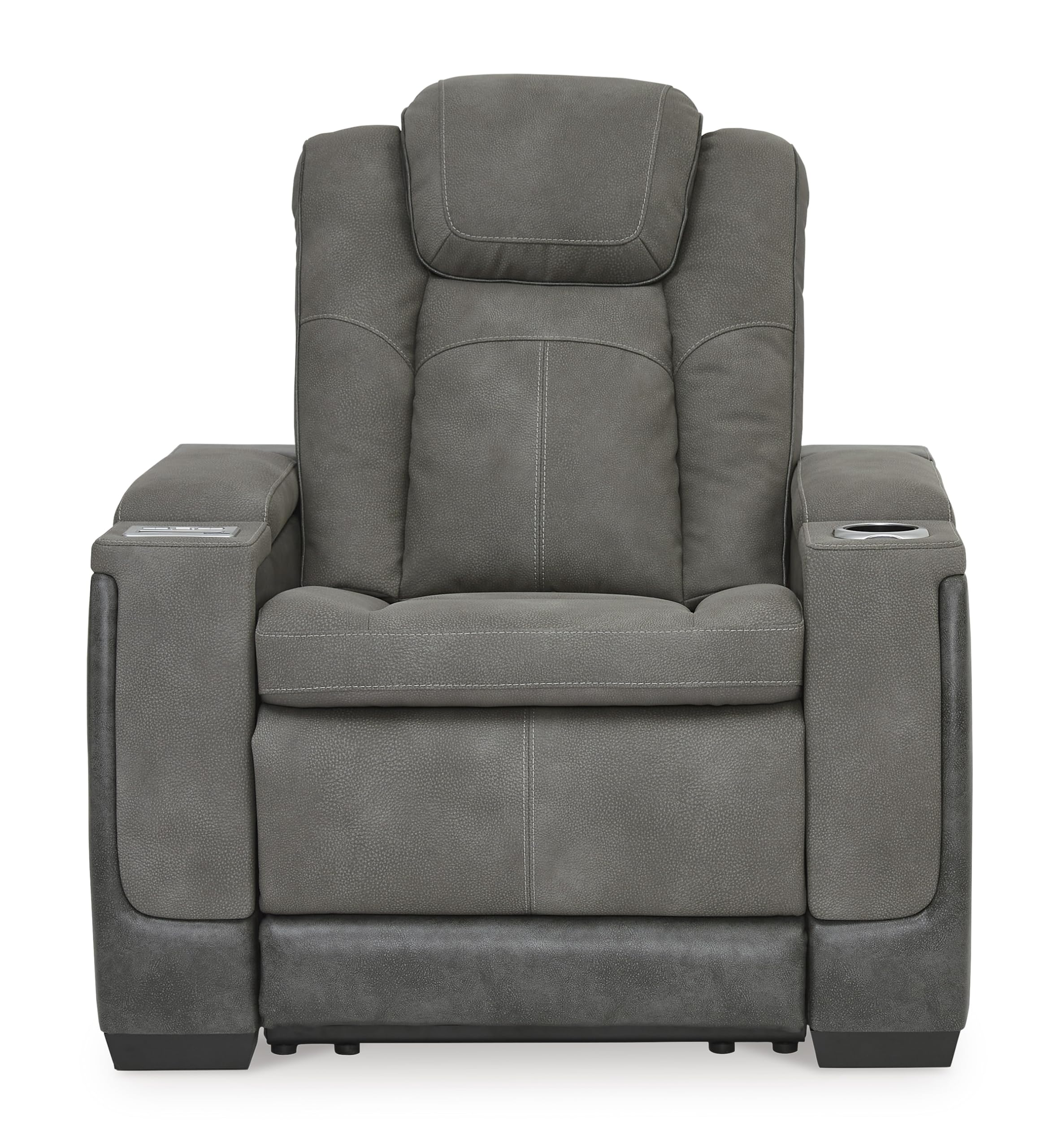 Signature Design by Ashley Next-Gen DuraPella Power Recliner with Adjustable Headrest, Storage Armrests, Wireless & USB Charging, Faux Leather, 2-Tone Gray