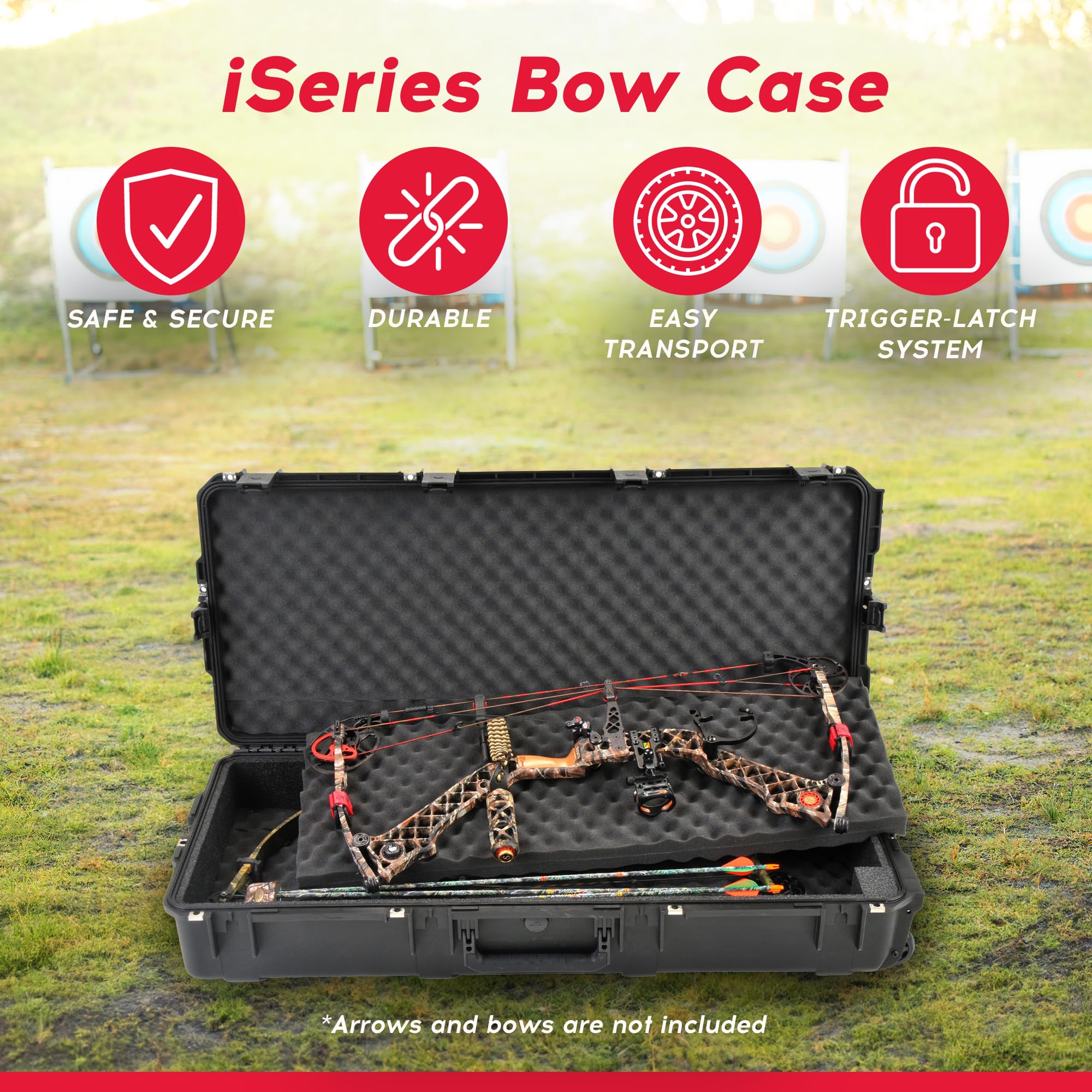 SKB Cases iSeries Portable Double Rifle Large Case, Parallel Limb Bow Carrying Chest Hard Plastic Exterior Heavy Duty Case with Wheels, Black