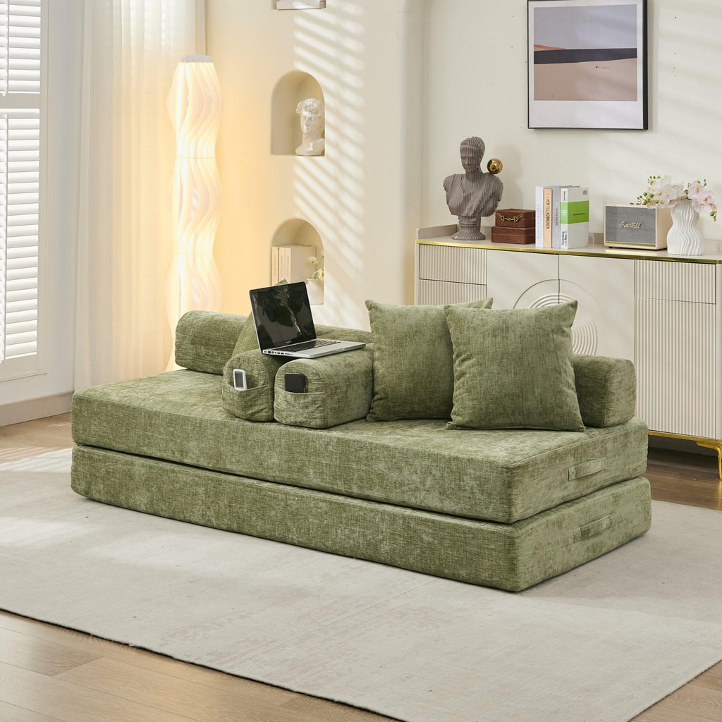 KEIKI Convertible Folding Mattress Couch, Floor Sofa Bed, Floor Sofa Lounge Couch for Living Room Bedroom, Green