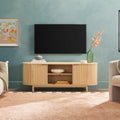 Walker Edison Modern Curved Reeded TV Stand for TVs up to 70 Inches, Credenza with Sliding Doors and Adjustable Shelves, TV Stand with Cord Management Cutout, 60 Inch, Coastal Oak