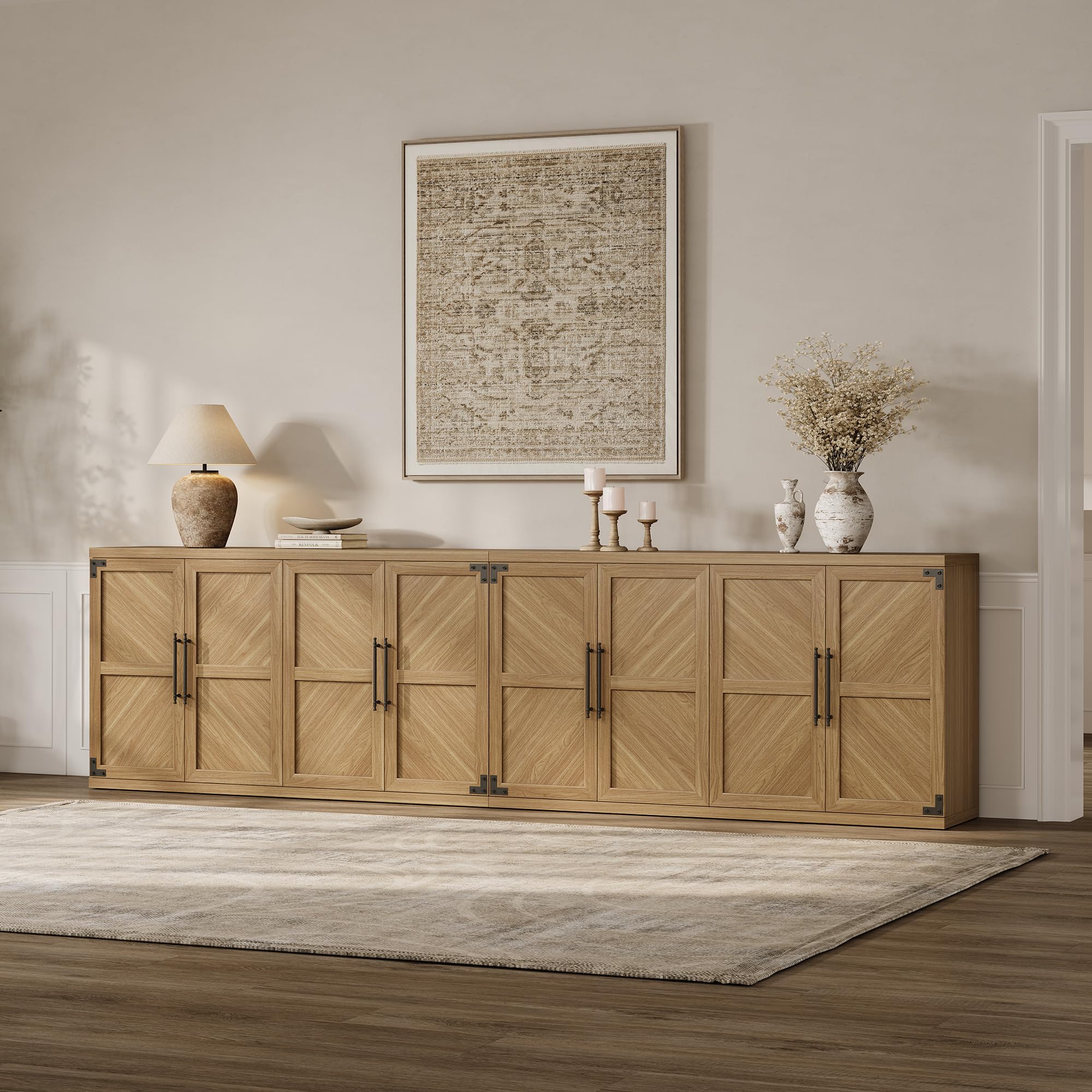 SICOTAS Buffet Cabinet with 4 Doors, Modern Sideboard Cabinet with Storage and Adjustable Shelves, Large Credenza Storage Cabinet (1, Oak Brown)
