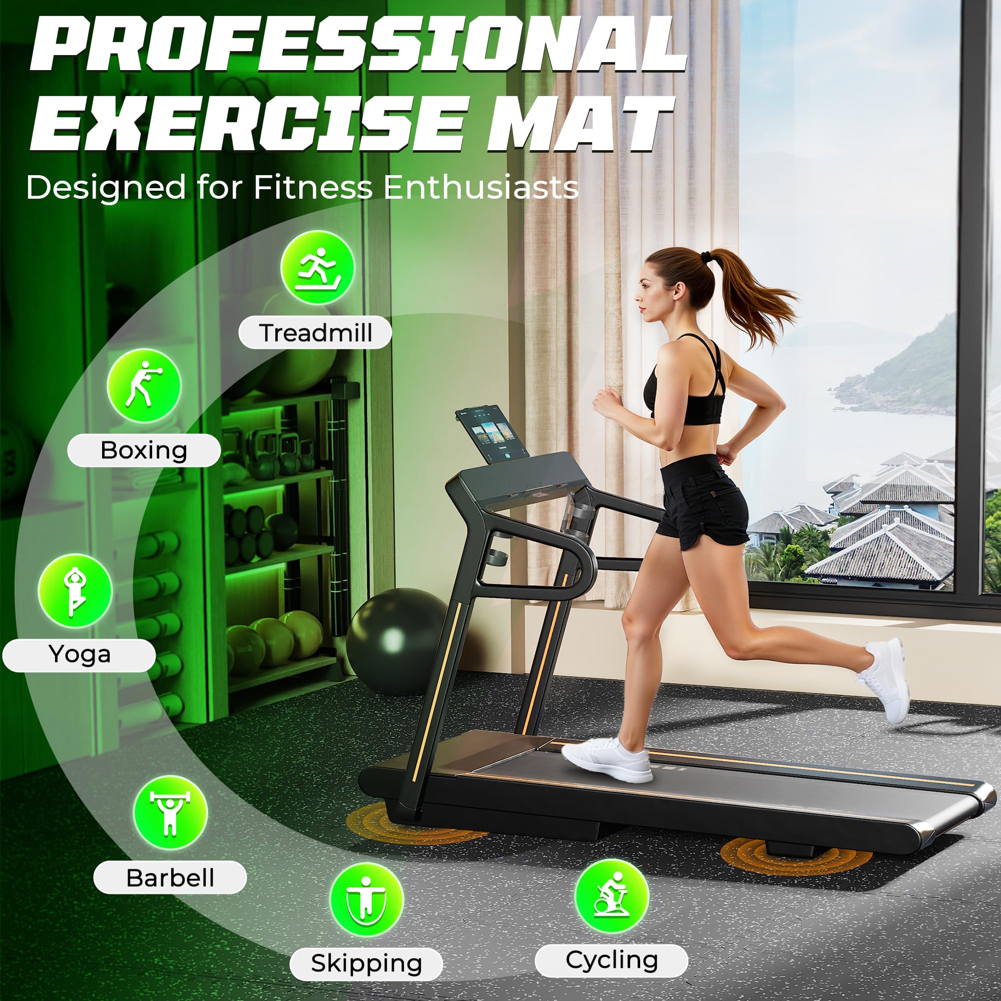 PRAISUN 0.56" Rubber Top Gym Flooring, Heavy Duty Interlocking Gym Mats for Home Gym, Non-Slip Workout Mat, 24 x 24in Large Gym Floor Mat, Protect Floors from Weights & Equipment, 96 Sq Ft, Black/Grey