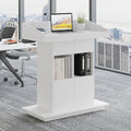 Lectern Solid Wood Podiums Floor Standing Podiums Rolling Podium with Wheel Church Podium and Pulpits Mobile Speaking Lectern with Wire Holes and Storage (White, 39.4″×19.68″×44″)