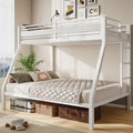 Feonase Bunk Beds Twin Over Full Size, Heavy Duty Metal Bunk Beds with Safety Guardrail & Ladders, Steel Loft Bed Frame for Teens and Adults, Apartment or Dorm, Noise Free & Easy Assembly, White