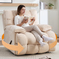 GARTMILAN Oversized Manual Recliner Chair with 360° Swivel, Big and Tall Rocker Glider for Nursery Living Room, Chenille Overstuffed Reclining Sofa with Handle, 375lbs (Beige, Manual)