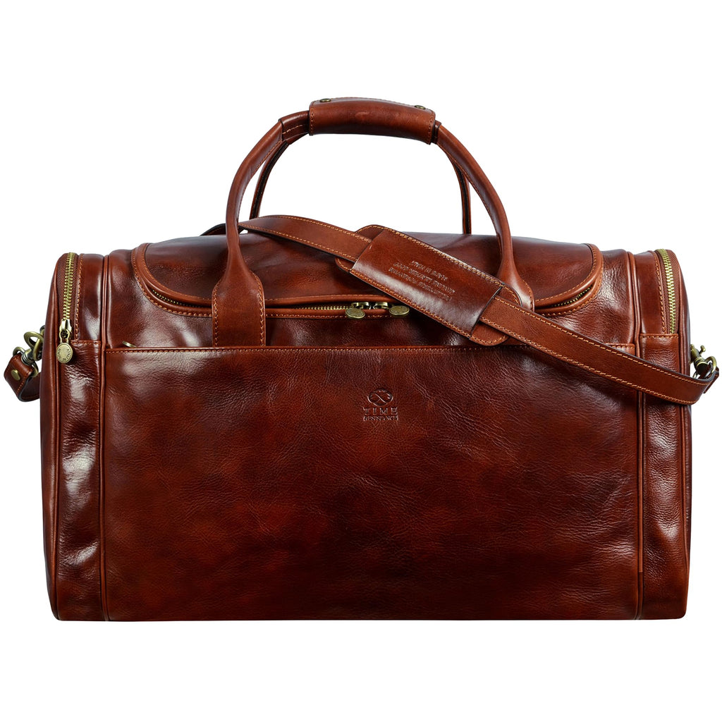 Time Resistance Leather Duffel Bag - Large Weekend Gym Travel Bag (Brown)