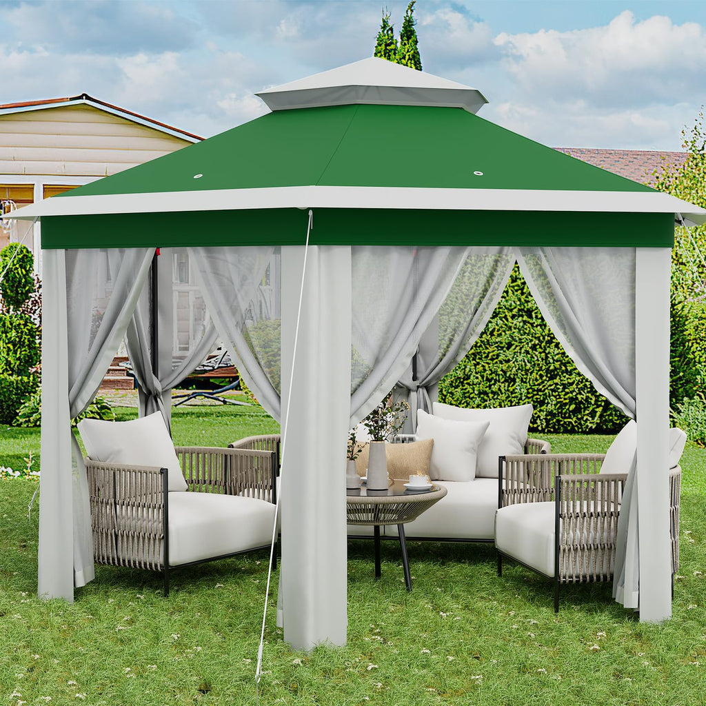 Patikuin Hexagonal Pop-Up Gazebo Tent 13x13 FT – Double Vent Roof, Mosquito Netting, UV & Water Resistant, Adjustable Height, Portable Canopy with Carry Bag for Patio, Backyard, Lawn Parties – Green
