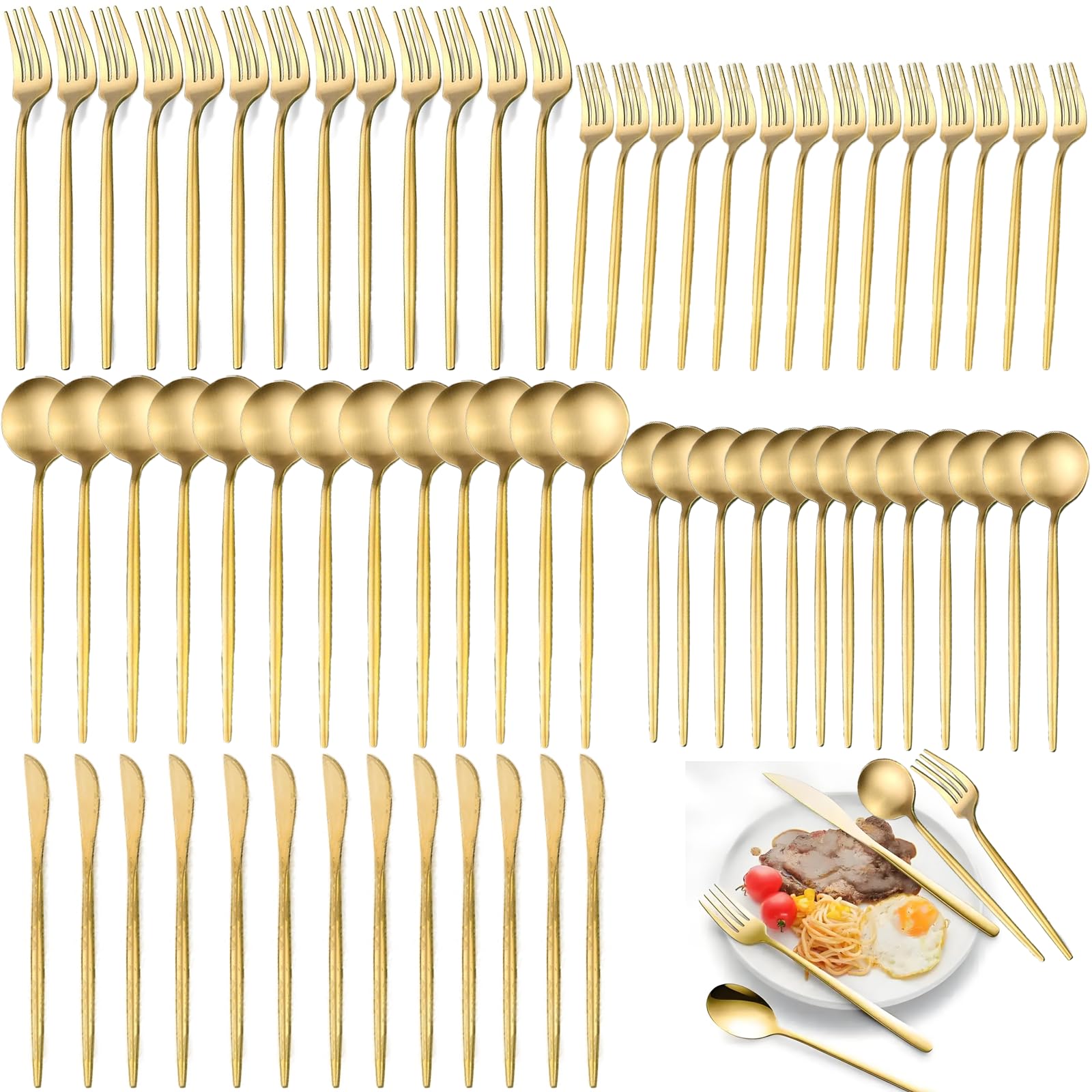 600-Piece Food Grade Gold Silverware Set, Luxury Flatware Set for 120 - Premium Stainless Steel Cutlery Set with Spoons Forks Knives, Shiny Gold Polished Kitchen Utensils for Home Restaurant Hotel