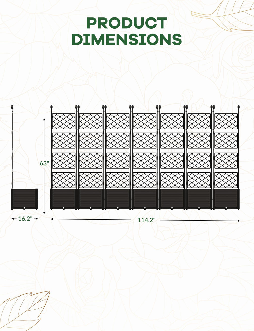 FinerFurnis Large 7-Section Raised Garden Bed with Metal Trellis – Modular Vertical Planter Box, Privacy Screen for Climbing Plants, Small Outdoor Spaces, Patio, Balcony – 7PCS