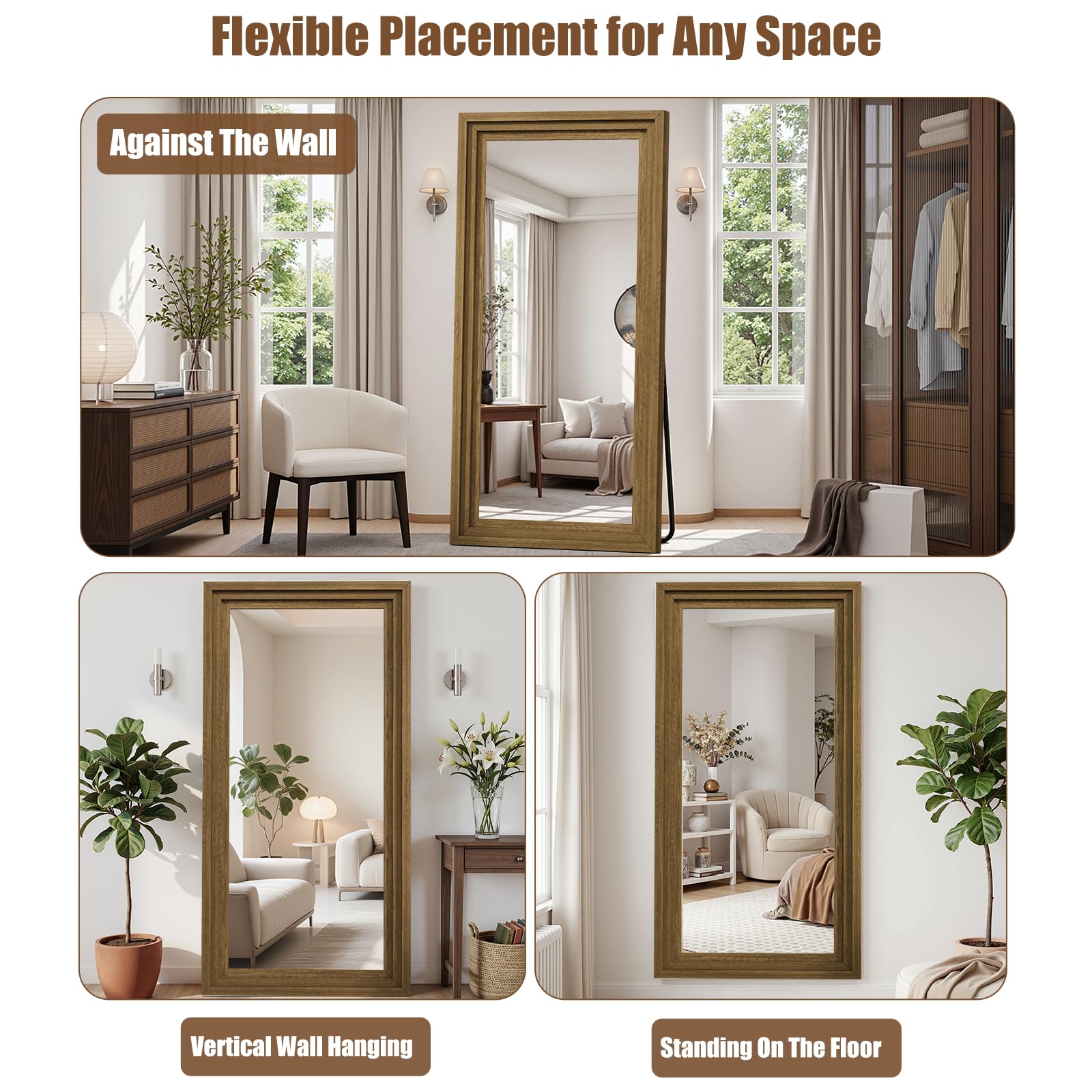 WISSMIELS Full Length Mirror 71"x30", Large Solid Wood Frame Floor Mirror, Leaning Floor Mirror, Stable Frame, Shatterproof Glass, Modern Classic Style for Bedroom, Living Room, Entryway