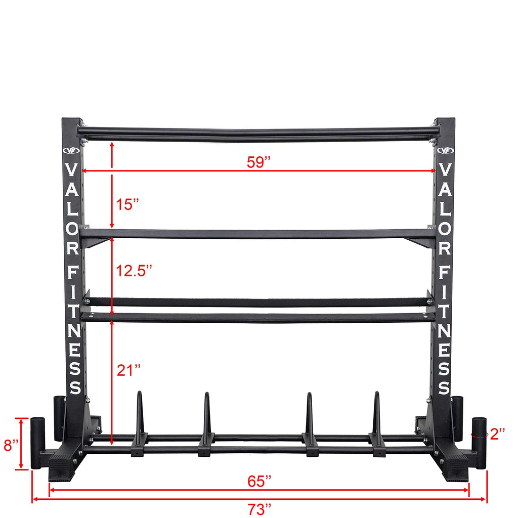 Valor Fitness Heavy Duty 4-Tier Gym Equipment Storage Rack – Organize Kettlebells, Dumbbells, Medicine Balls, Bumper Plates & 4 Barbells, 1200 lb Capacity for Home Gym Sports Equipment Organizer