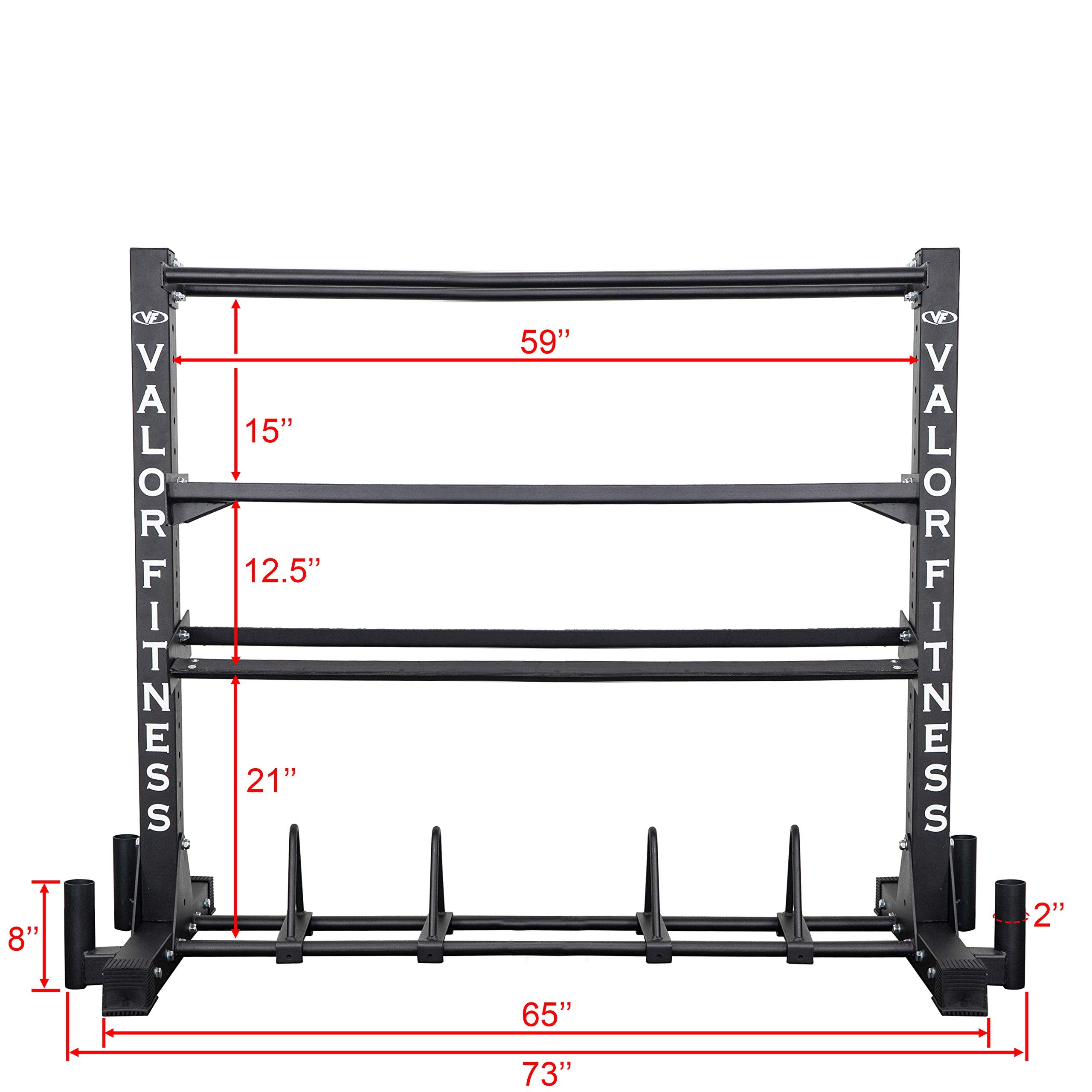 Valor Fitness Heavy Duty 4-Tier Gym Equipment Storage Rack – Organize Kettlebells, Dumbbells, Medicine Balls, Bumper Plates & 4 Barbells, 1200 lb Capacity for Home Gym Sports Equipment Organizer