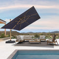 PURPLE LEAF 12FT Patio Umbrella Square Cantilever Umbrella Teak Finished Aluminum Frame Large Windproof Offset Outdoor Sun Umbrellas for Beach Pool Deck, Navy Blue
