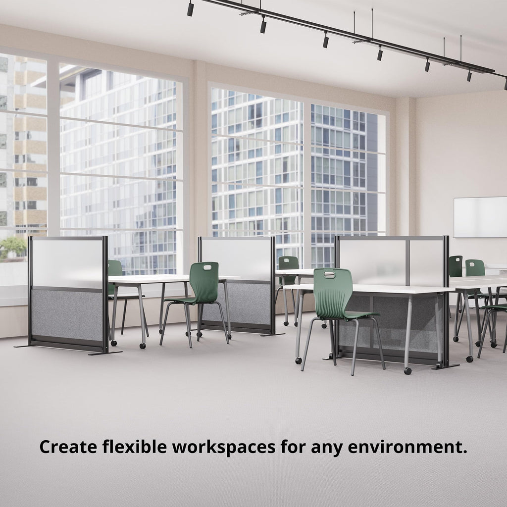 Stand Up Desk Store Expanse Modular Wall | 70'' x 48'' Wall | Expandable Partition Room Divider with Rearrangeable Frosted Acrylic & Sound Absorbent Wide Panels (Silver Frame)