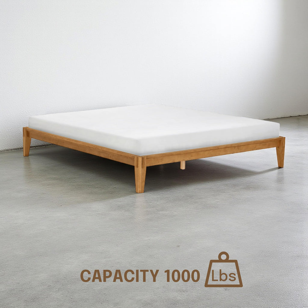 NTC Sapa Solid Wood Platform Bed Frame – Minimalist, Japanese Joinery, No Box Spring Needed, Silent Slats, Easy Assembly – King – Teak Look