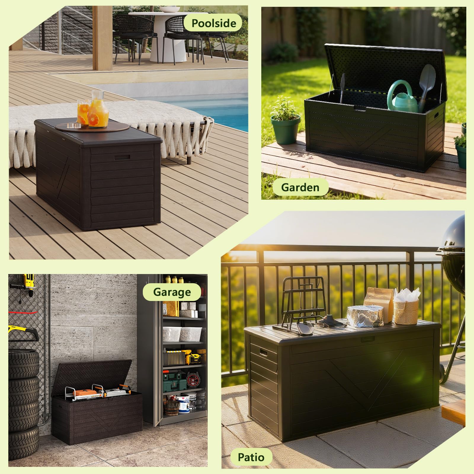 MAKE CHANGES Outdoor Storage Box,260 Gallon Deck Box Outdoor Storage Bench Outside Waterproof Resin Storage Bench, Lockable Patio Cushions, Garden Tools Storage For Furniture, UV Resistant
