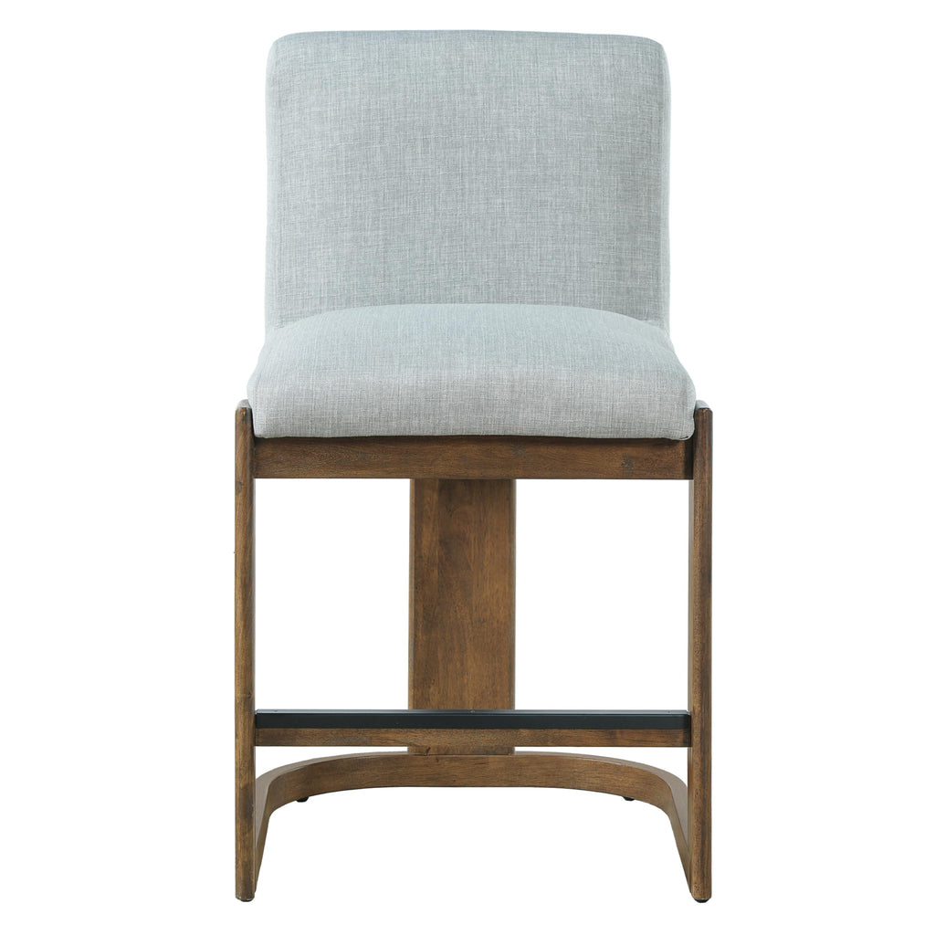 Christopher Knight Home Morant Counter Height Bar Stools Set of 2, 24" Wood Bar Stool for Kitchen Island, Modern Upholstered Kitchen Island Chairs with Wood Frame and Metal Footrest, Light Grey+Walnut