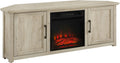Crosley Furniture Camden Corner Fireplace TV Stand for 65+ inch TVs, Entertainment Center with Storage Shelves, Frosted Oak