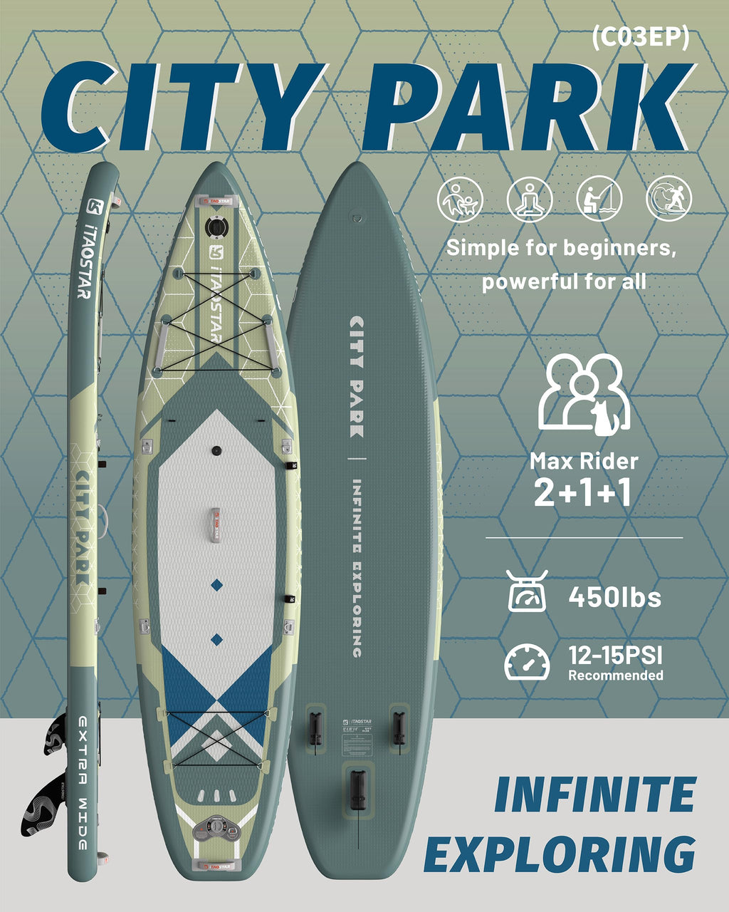 iTAOSTAR C03EP 35" Wide Paddle Board, More Fun Inflatable SUP Board with 5 Fins，12 Foot Stand Up Paddle Board with Premium SUP Accessories for Adults of All Skill Levels