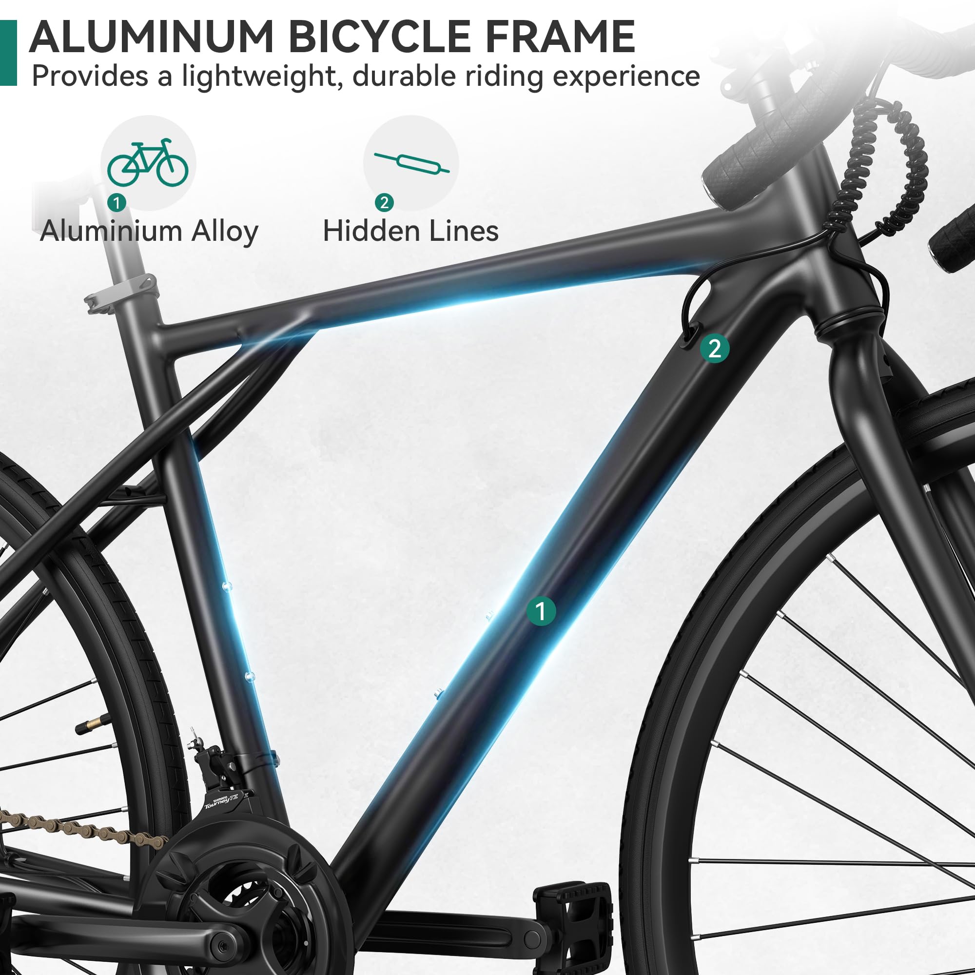 YITAHOME 700C Road Bike, 21 Speed Commuter Bicycle for Men Women, Lightweight Aluminum Frame Racing Bike, Adult Bicycle with Dual Disc Brake