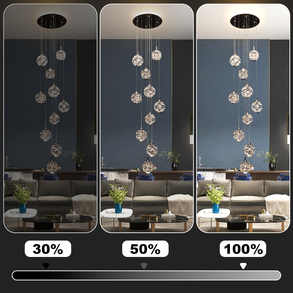 KAUCQI 10-Light High Ceilings Long Chandeliers Modern Crystal Staircase Chandelier Hanging Flush Mount Lighting Fixtures for Spiral Staircase,Foyer,Entryway
