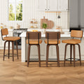 IDEALHOUSE Swivel Bar Stools Set of 4, 26" Upholstered Counter Height Bar Stools with Back and Walnut Wood Legs, Larger Cushion Size 18.3"*17.5", Faux Leather Barstools for Kitchen Counter, Brown